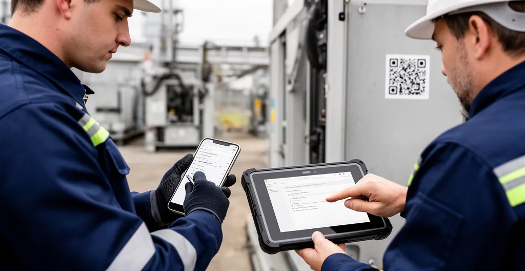 Un technicien valide une intervention sur mobile pendant qu'un superviseur vérifie la conformité sur tablette.